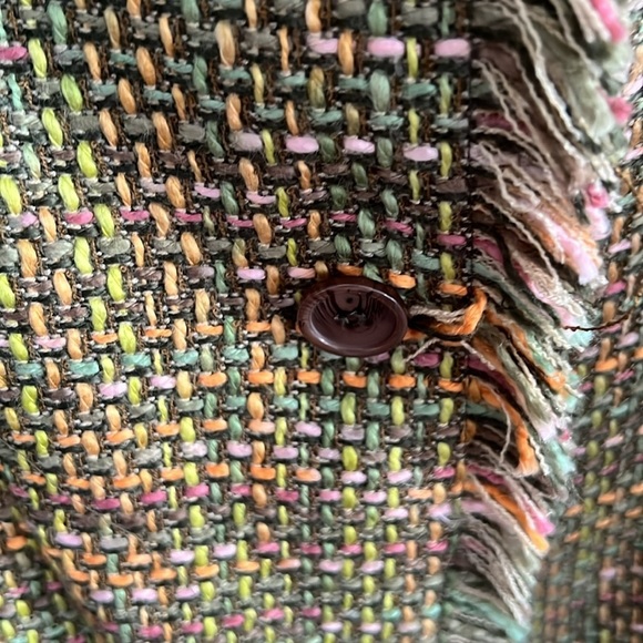 Yves & St. Claire Multicolor Tweed Fringe Hem Textured Blazer 18W - Picture 7 of 8